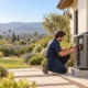 Technician testing an outdoor AC unit with a multimeter during AC repair in Glendale